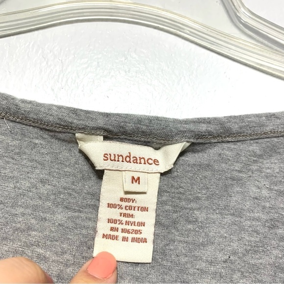 Sundance Gray Short Sleeve Shirt Blouse Round Neck Sheer Cutouts Women sz Medium - Picture 3 of 5
